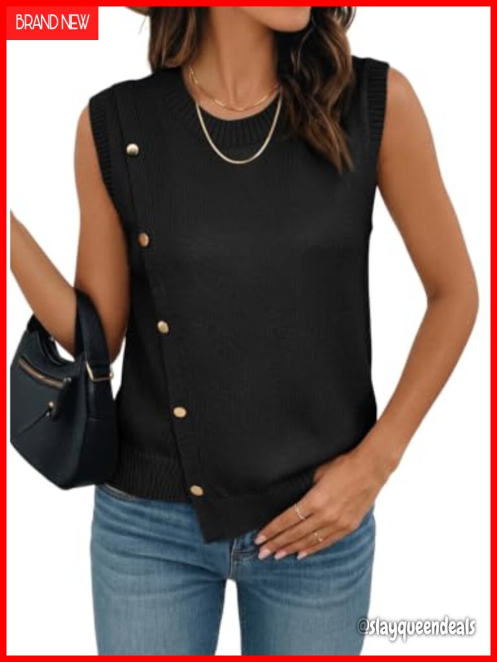 Sleeveless Pullover Button Decor Knit Sweater Vest